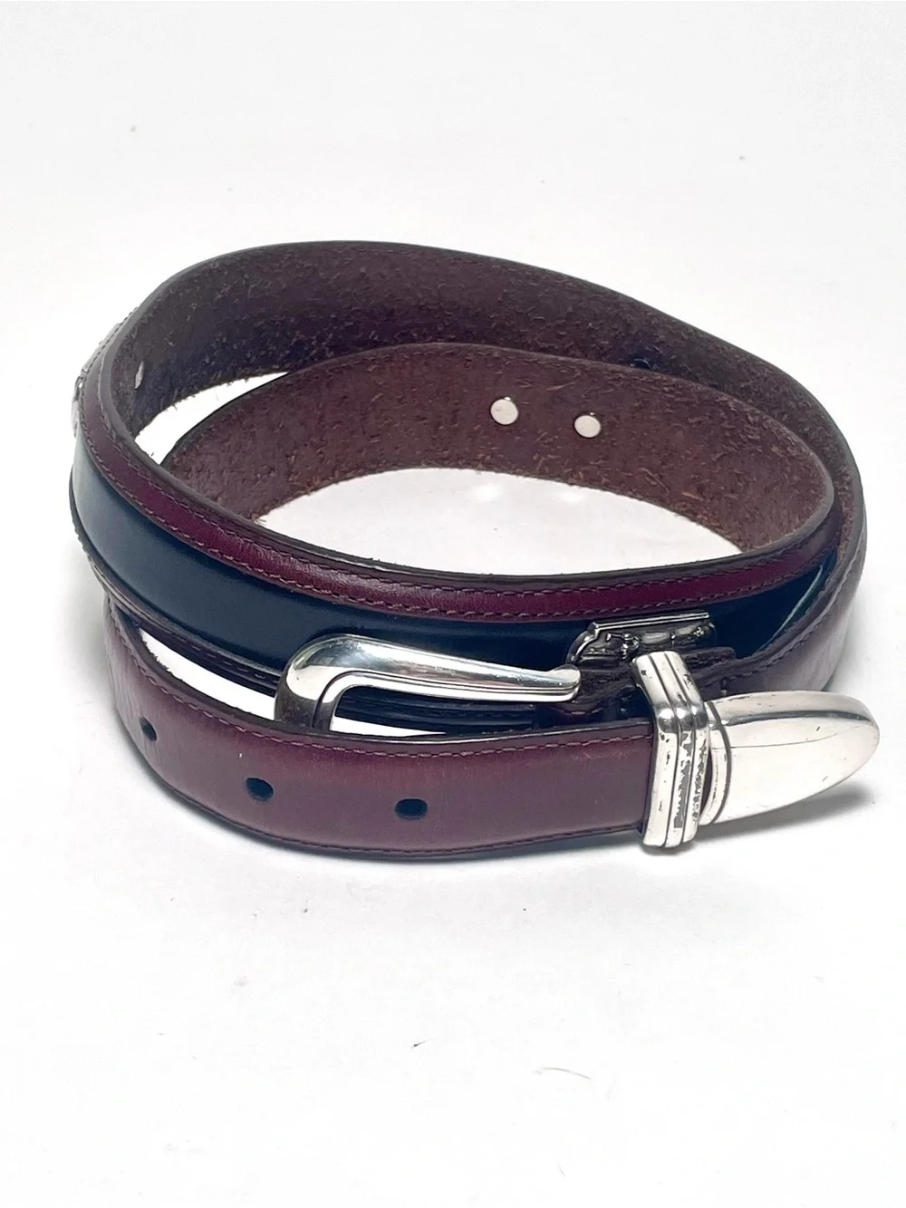 Onyx By Brighton Golf Belt Brown Leather Black Trim Silver Hardware Vintage Y2K